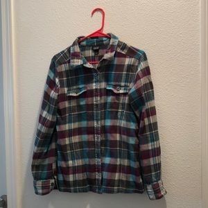 Patagonia Fjord Flannel (6.7oz-thick) purple and teal 100% cotton worn and soft